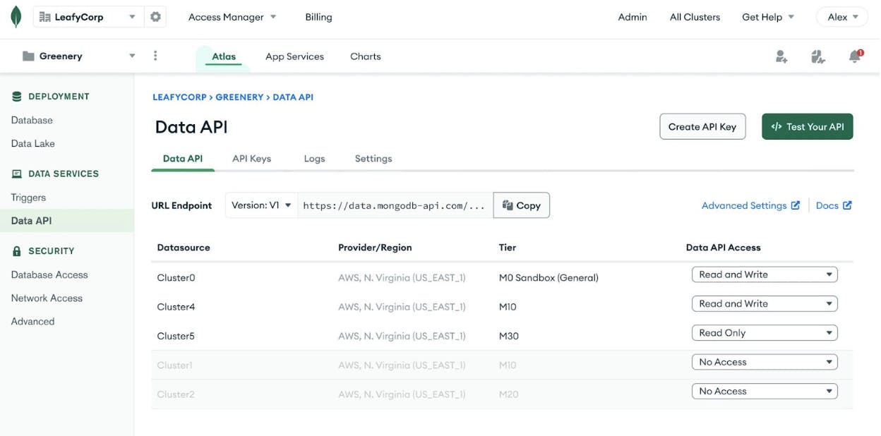 Data API Dashboard